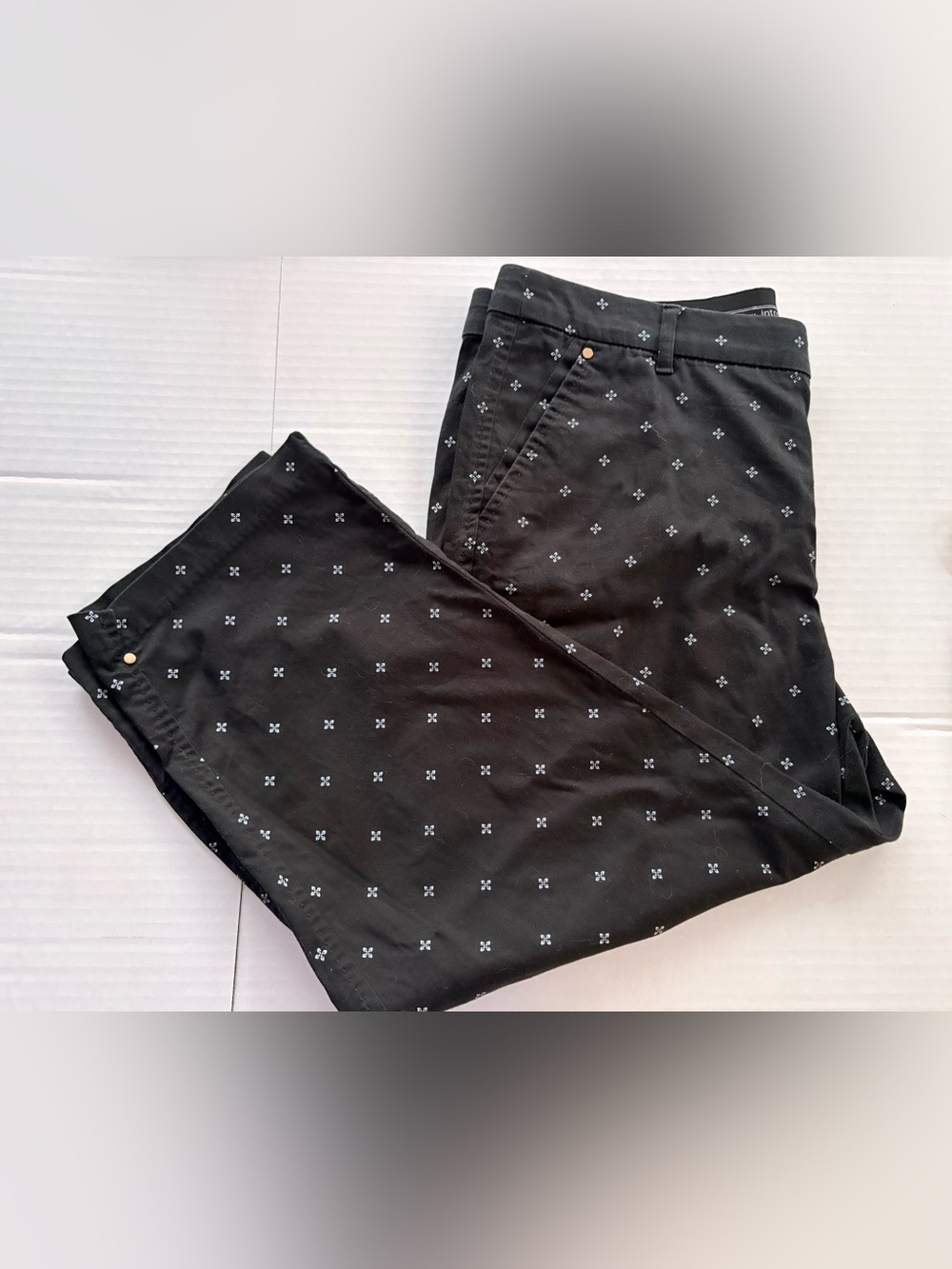 intro. Black Chinos with Small White Micro-Pattern